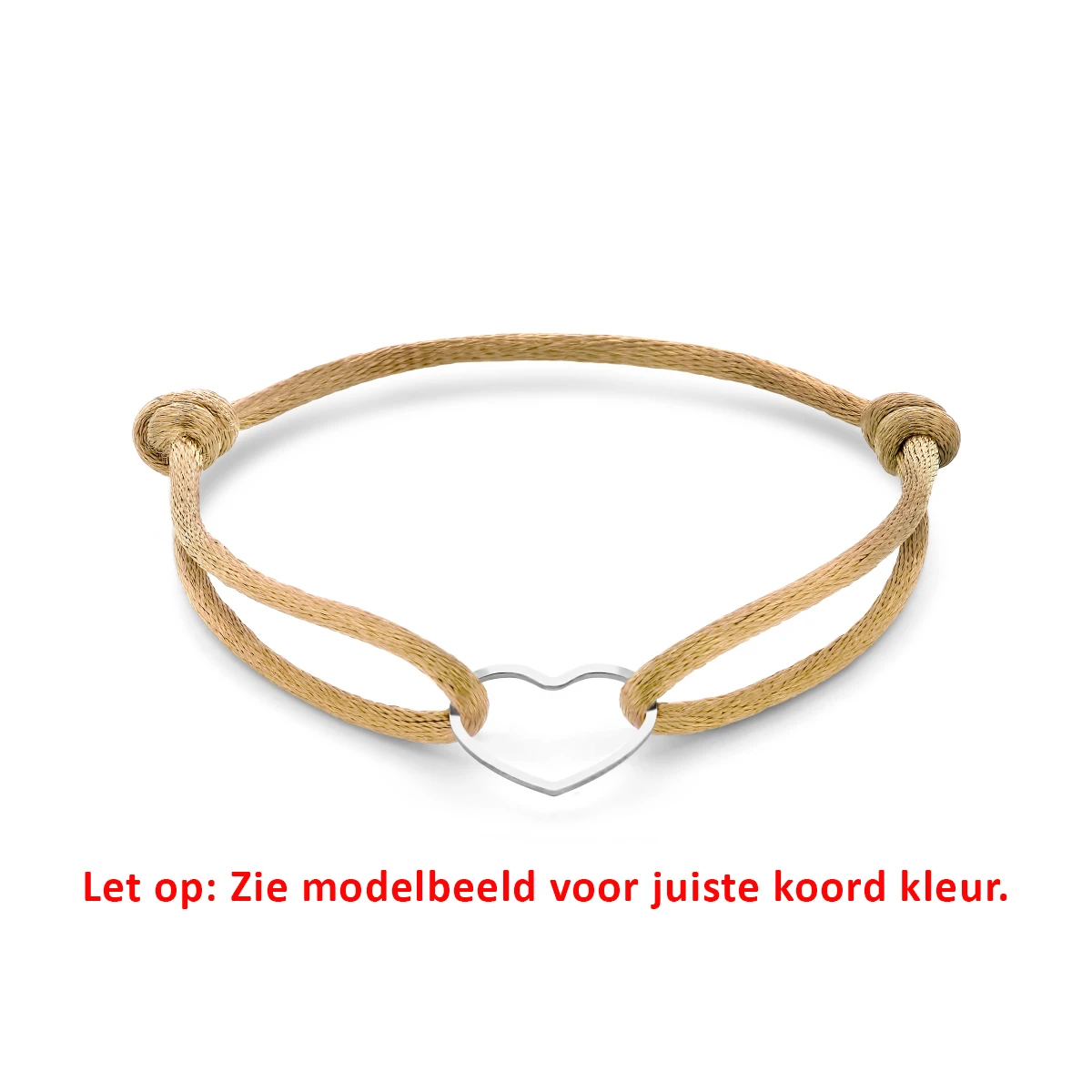 armband satijn hart 13 - 26 cm zilver gerhodineerd met rubber/nylon/leer