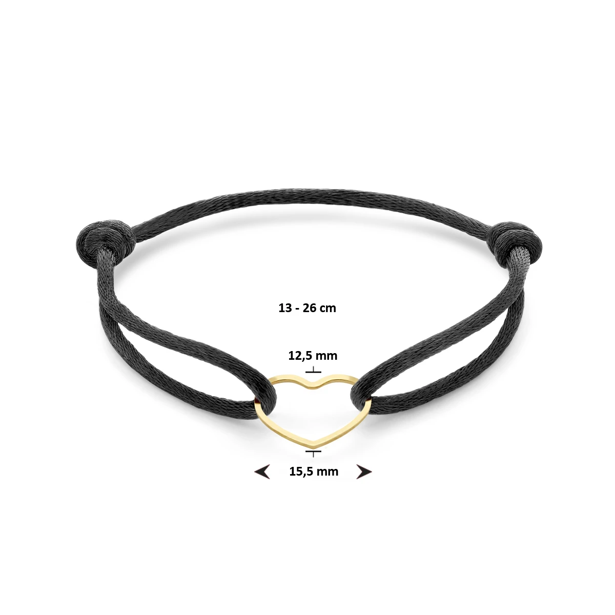 armband satijn hart 13 - 26 cm zilver verguld (met rubber/nylon/etc)