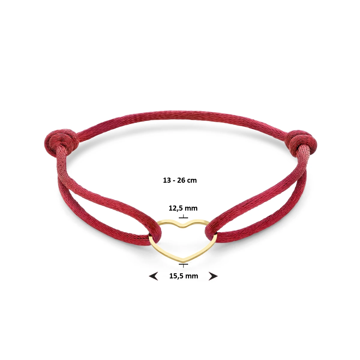 armband satijn hart 13 - 26 cm zilver verguld (met rubber/nylon/etc)