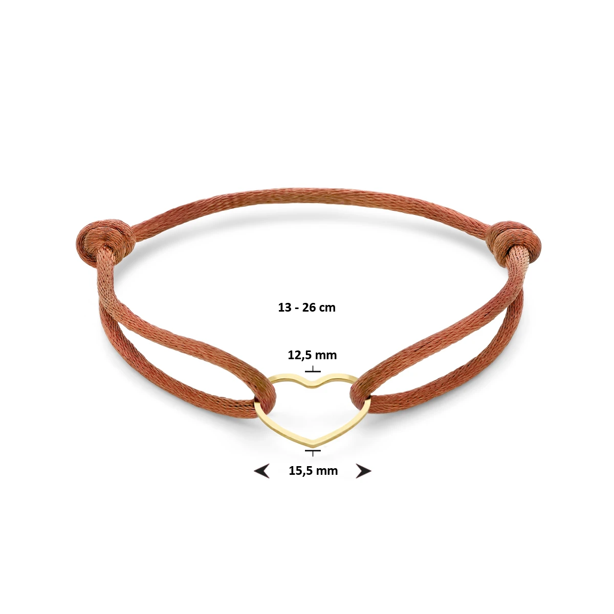 armband satijn hart 13 - 26 cm zilver verguld (met rubber/nylon/etc)