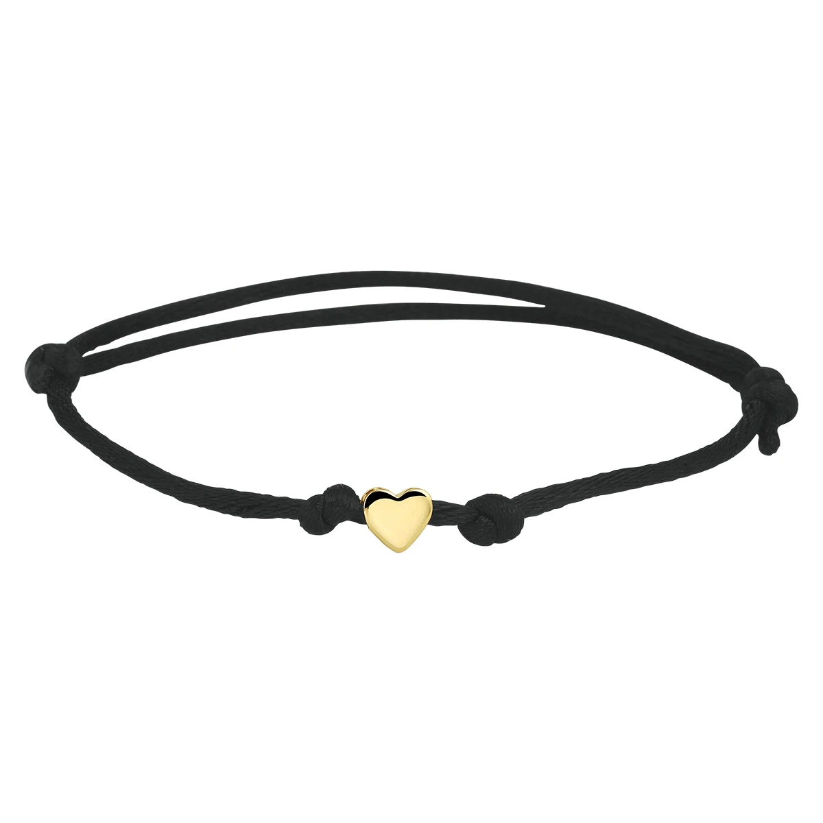 armband satijn zwart hart 13 - 26 cm 14K goud met rubber/nylon/leer