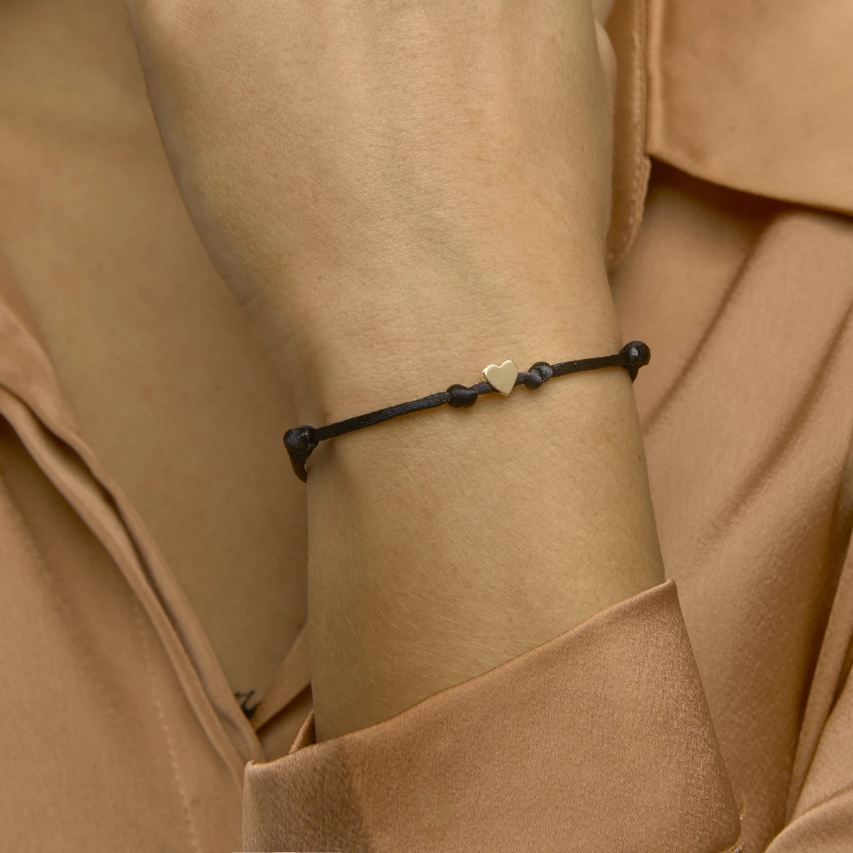 armband satijn zwart hart 13 - 26 cm 14K goud met rubber/nylon/leer