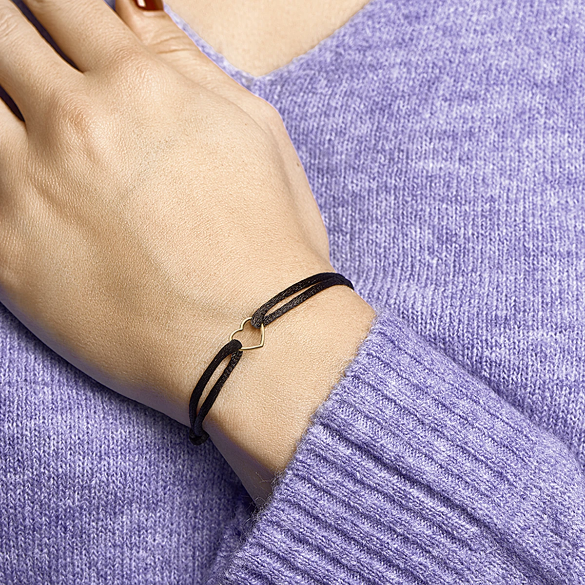 armband satijn hart 14K goud met rubber/nylon/leer