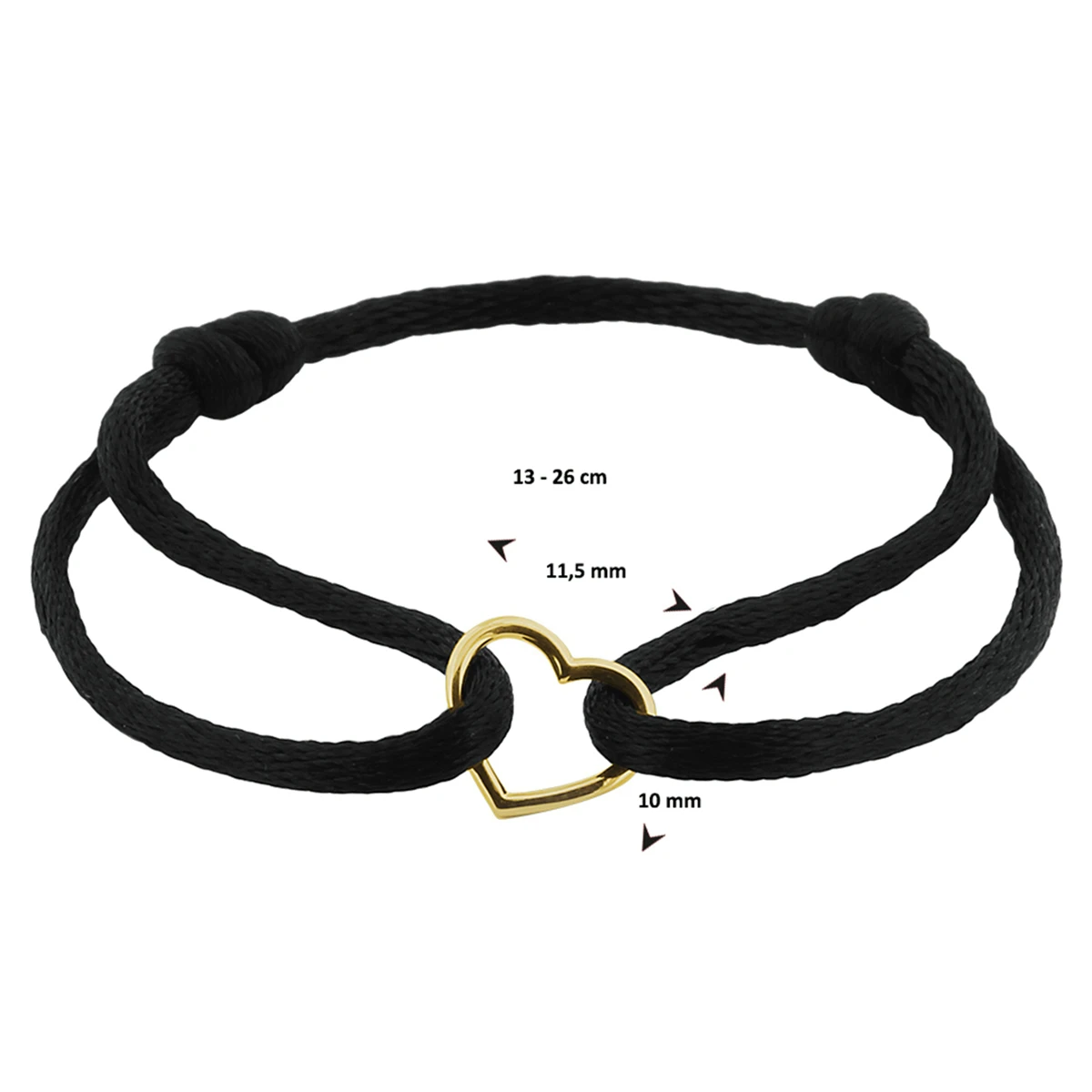 armband satijn hart 14K goud met rubber/nylon/leer