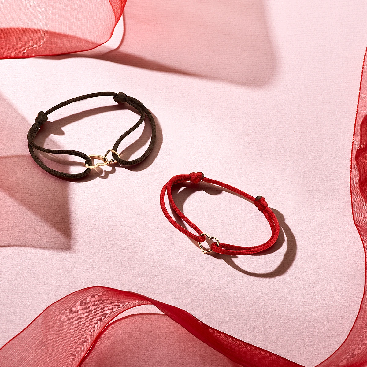 armband satijn hartjes 14K goud met rubber/nylon/leer