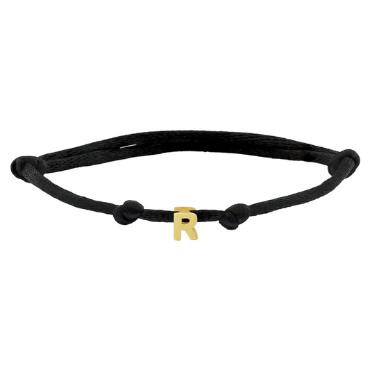 armband satijn zwart letter 13 - 26 cm 14K goud met rubber/nylon/leer