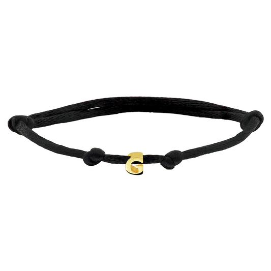 armband satijn zwart letter 13 - 26 cm 14K goud met rubber/nylon/leer