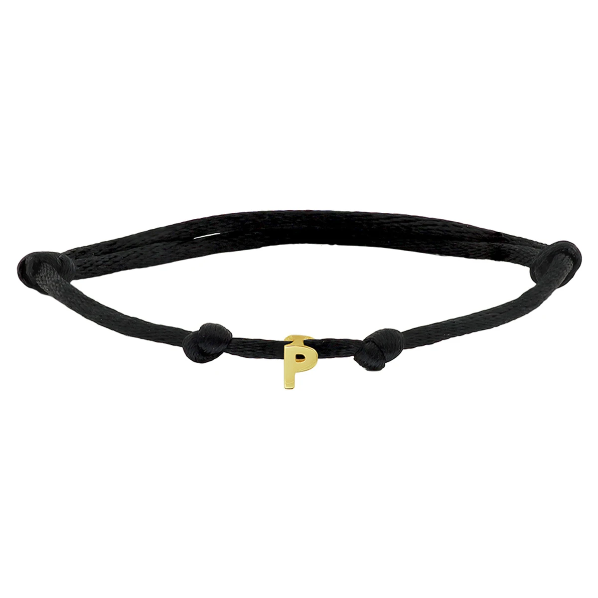 armband satijn zwart letter 13 - 26 cm 14K goud met rubber/nylon/leer