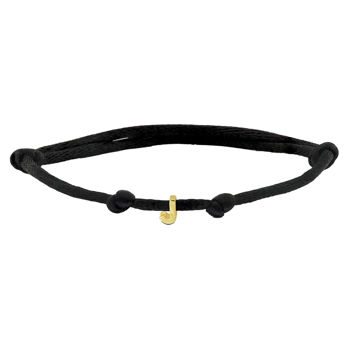 armband satijn zwart letter 13 - 26 cm 14K goud met rubber/nylon/leer