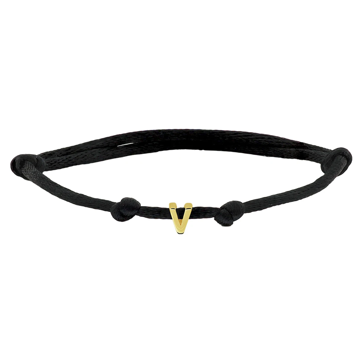 armband satijn zwart letter 13 - 26 cm 14K goud met rubber/nylon/leer