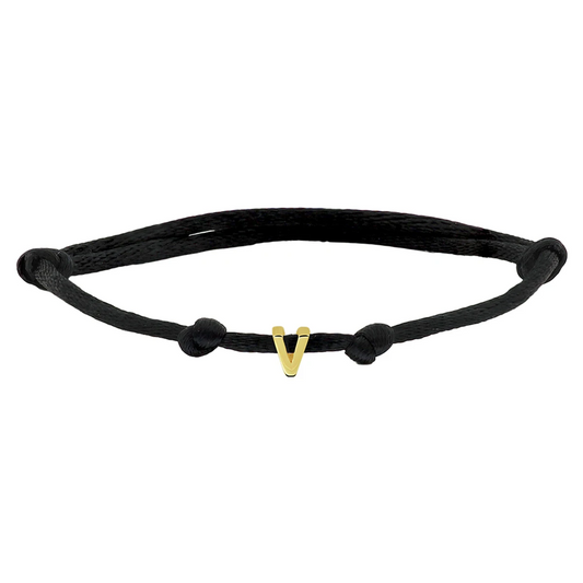 armband satijn zwart letter 13 - 26 cm 14K goud met rubber/nylon/leer