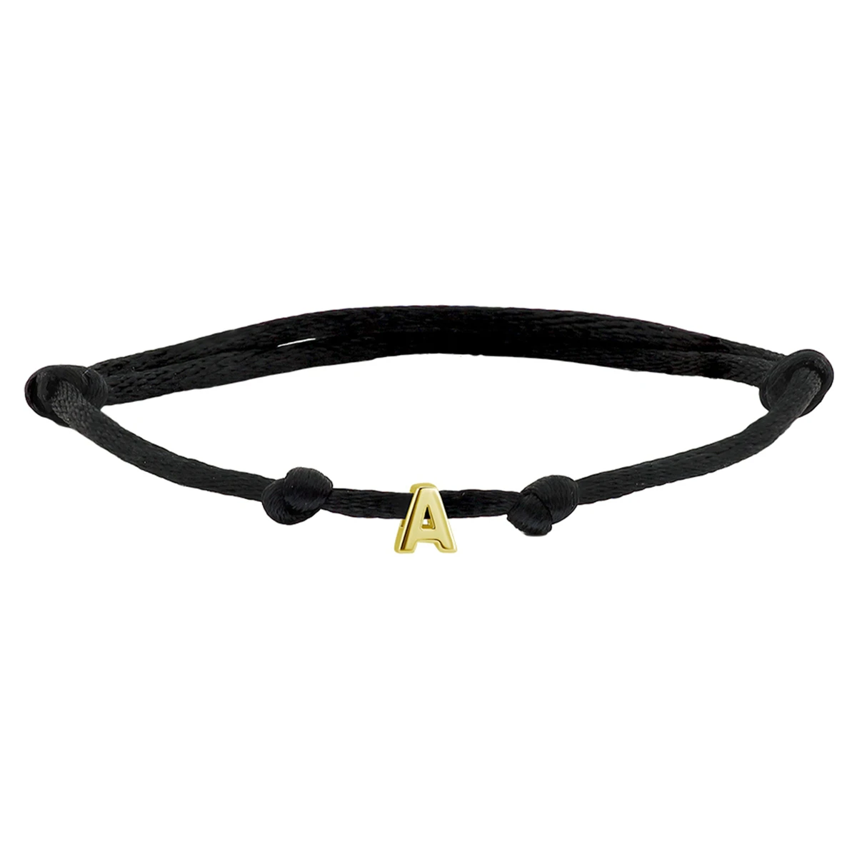 armband satijn zwart letter 13 - 26 cm 14K goud met rubber/nylon/leer