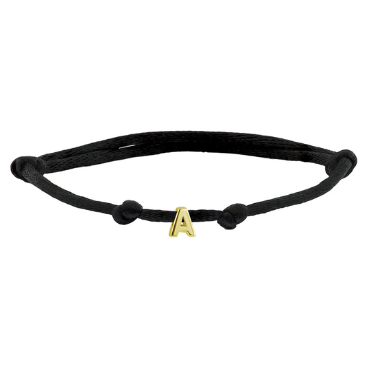 armband satijn zwart letter 13 - 26 cm 14K goud met rubber/nylon/leer