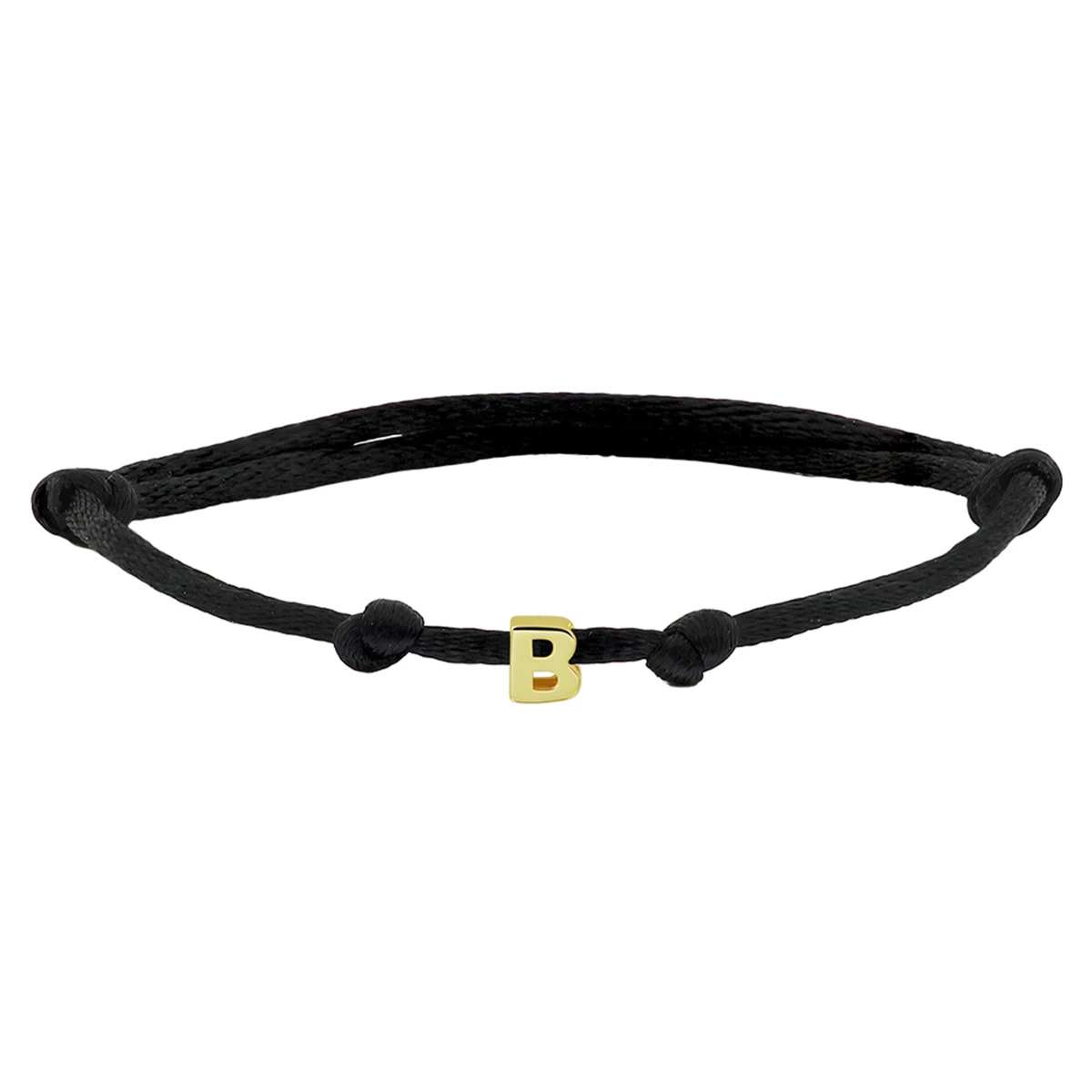 armband satijn zwart letter 13 - 26 cm 14K goud met rubber/nylon/leer