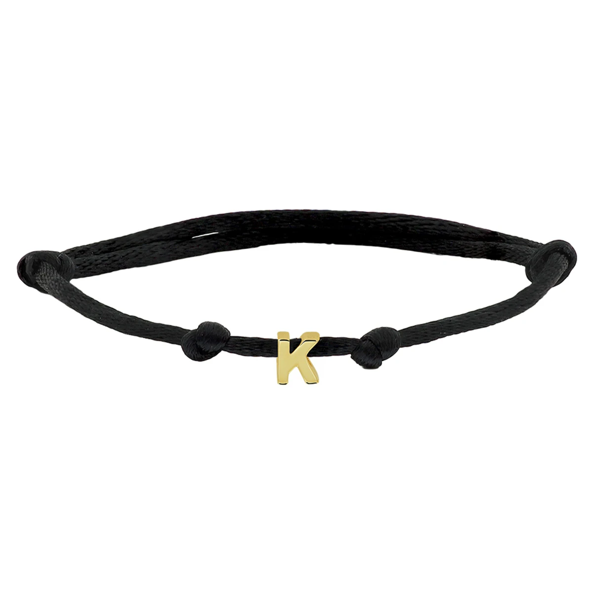 armband satijn zwart letter 13 - 26 cm 14K goud met rubber/nylon/leer