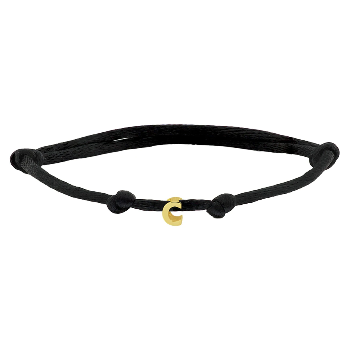 armband satijn zwart letter 13 - 26 cm 14K goud met rubber/nylon/leer
