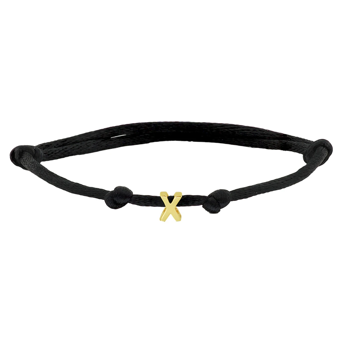 armband satijn zwart letter 13 - 26 cm 14K goud met rubber/nylon/leer