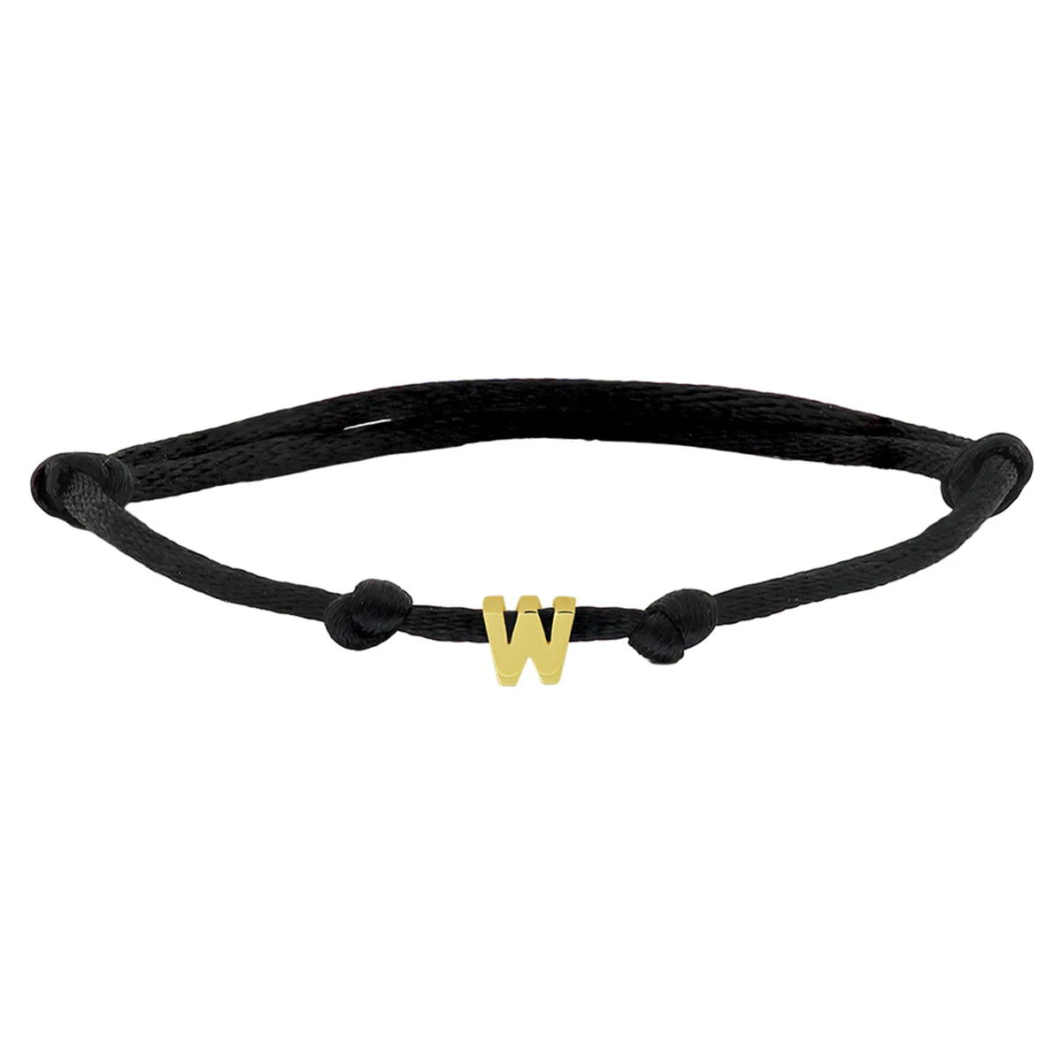 armband satijn zwart letter 13 - 26 cm 14K goud met rubber/nylon/leer