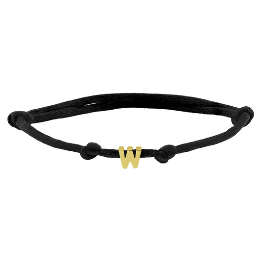 armband satijn zwart letter 13 - 26 cm 14K goud met rubber/nylon/leer