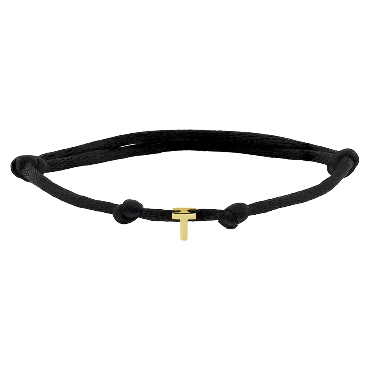 armband satijn zwart letter 13 - 26 cm 14K goud met rubber/nylon/leer