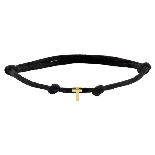 armband satijn zwart letter 13 - 26 cm 14K goud met rubber/nylon/leer