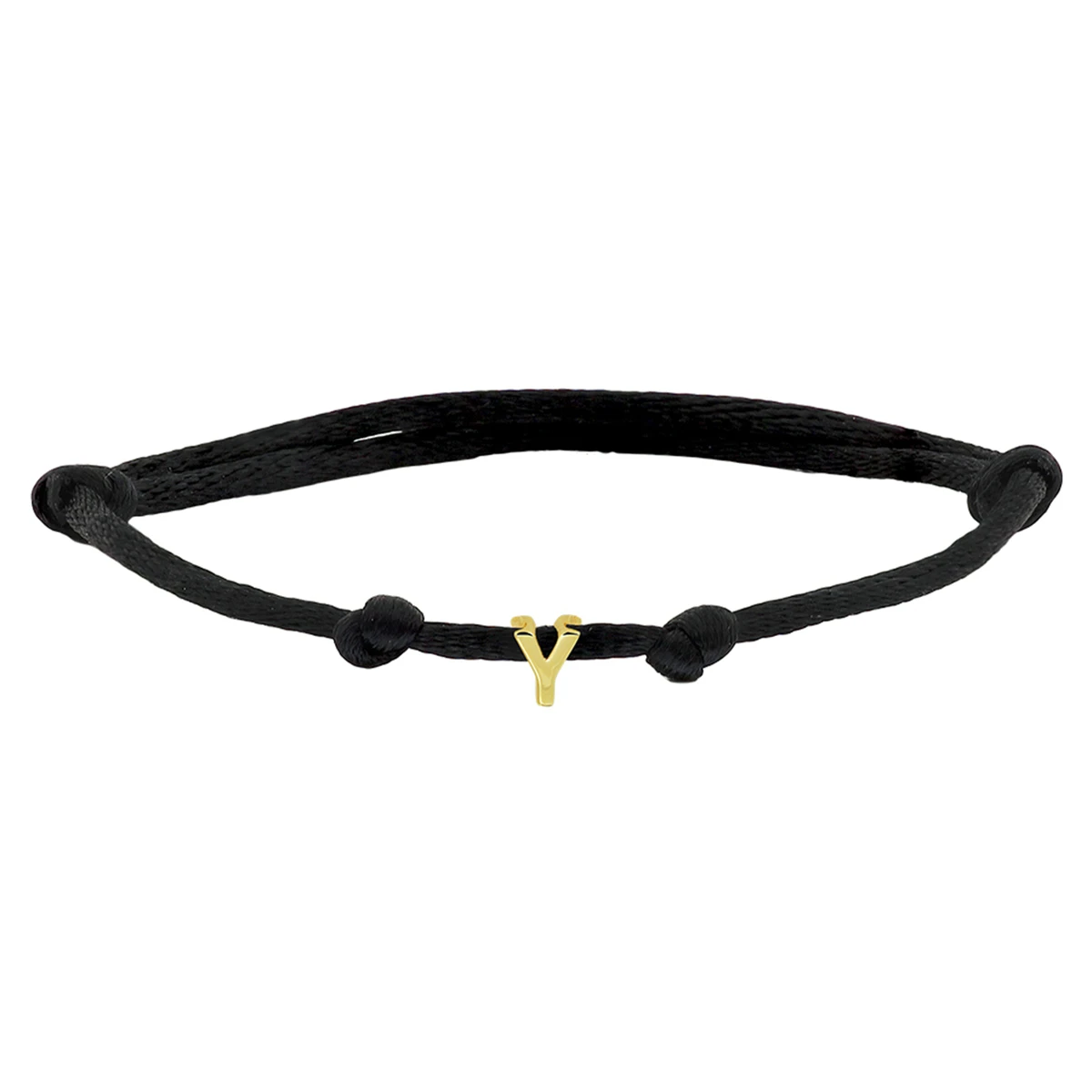 armband satijn zwart letter 13 - 26 cm 14K goud met rubber/nylon/leer