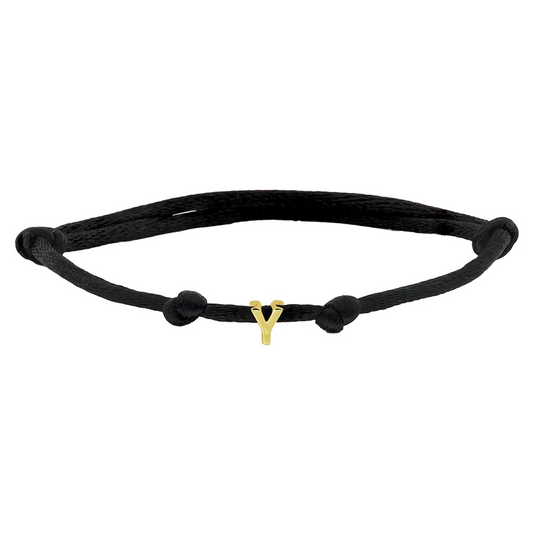 armband satijn zwart letter 13 - 26 cm 14K goud met rubber/nylon/leer
