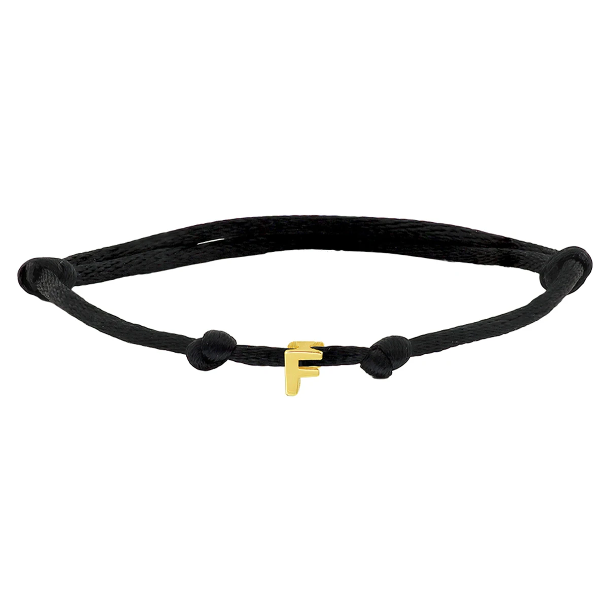 armband satijn zwart letter 13 - 26 cm 14K goud met rubber/nylon/leer