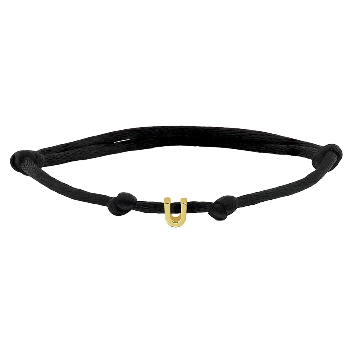 armband satijn zwart letter 13 - 26 cm 14K goud met rubber/nylon/leer