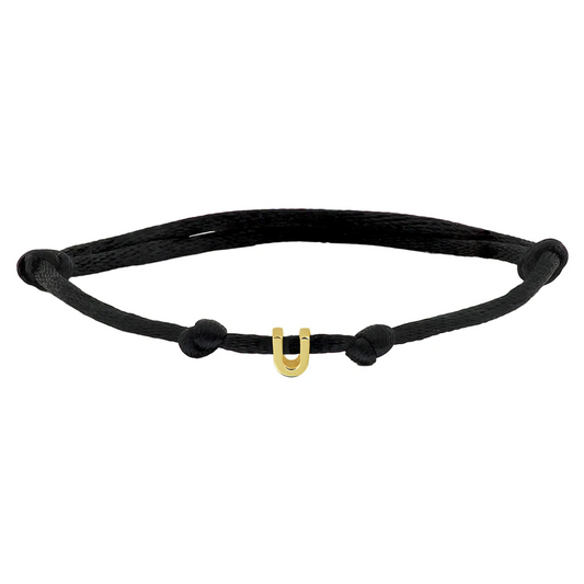 armband satijn zwart letter 13 - 26 cm 14K goud met rubber/nylon/leer