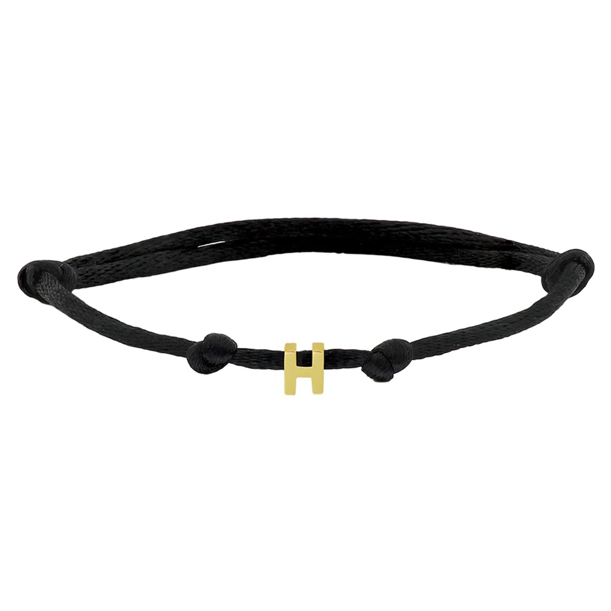 armband satijn zwart letter 13 - 26 cm 14K goud met rubber/nylon/leer