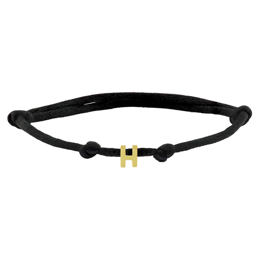 armband satijn zwart letter 13 - 26 cm 14K goud met rubber/nylon/leer