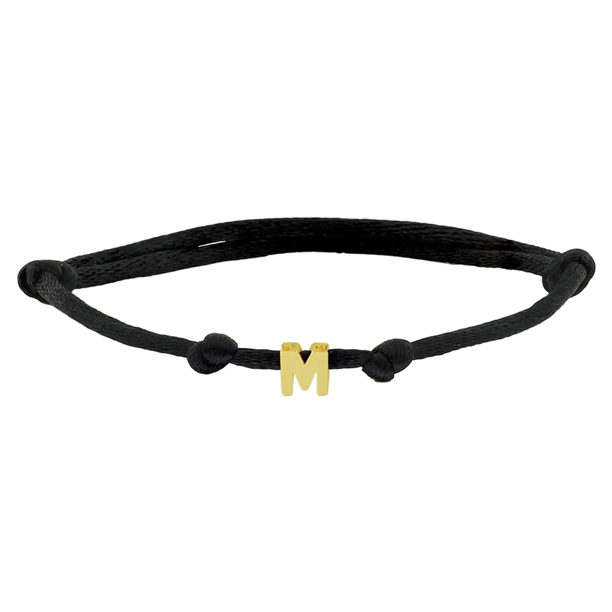 armband satijn zwart letter 13 - 26 cm 14K goud met rubber/nylon/leer