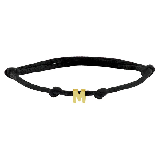 armband satijn zwart letter 13 - 26 cm 14K goud met rubber/nylon/leer
