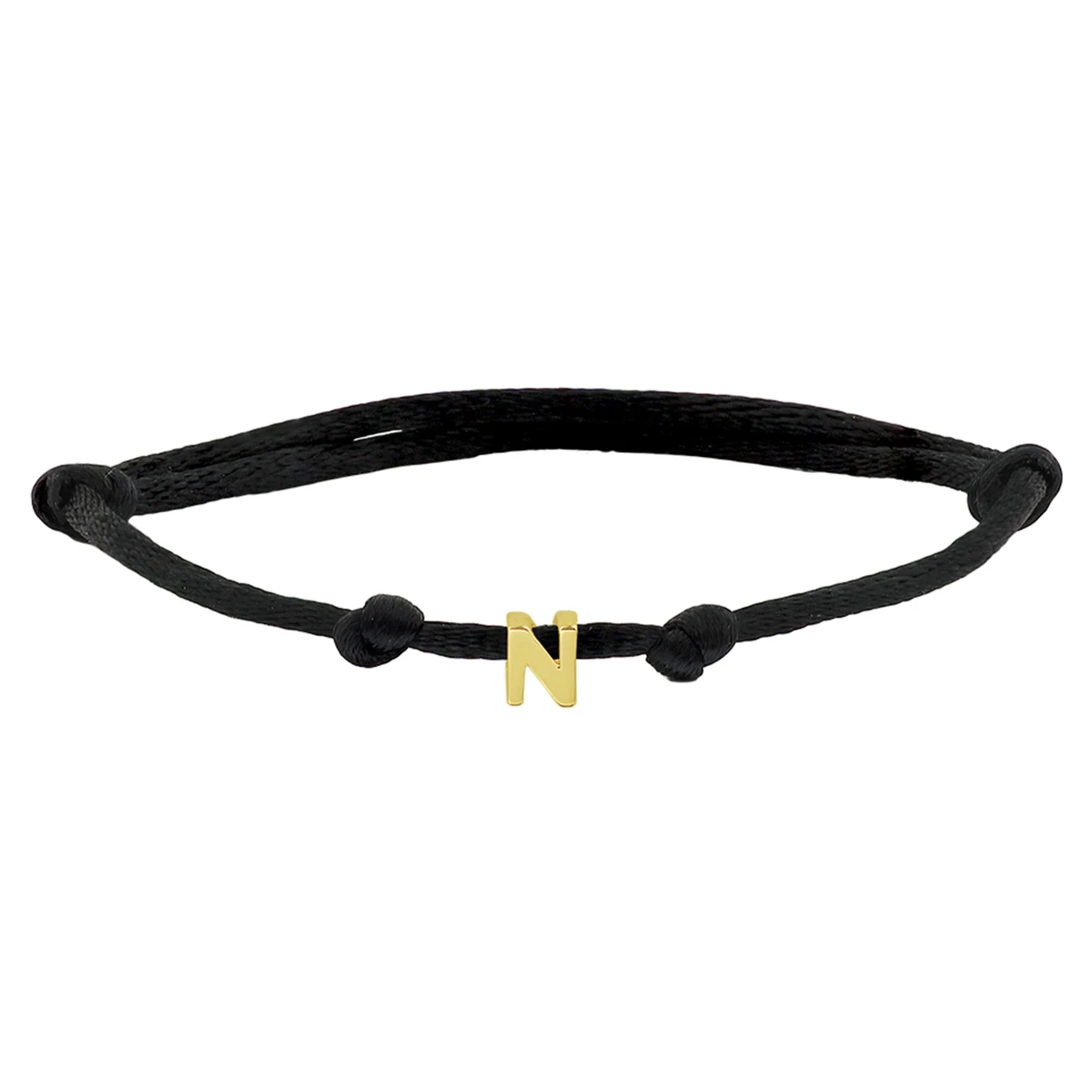armband satijn zwart letter 13 - 26 cm 14K goud met rubber/nylon/leer