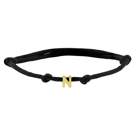 armband satijn zwart letter 13 - 26 cm 14K goud met rubber/nylon/leer