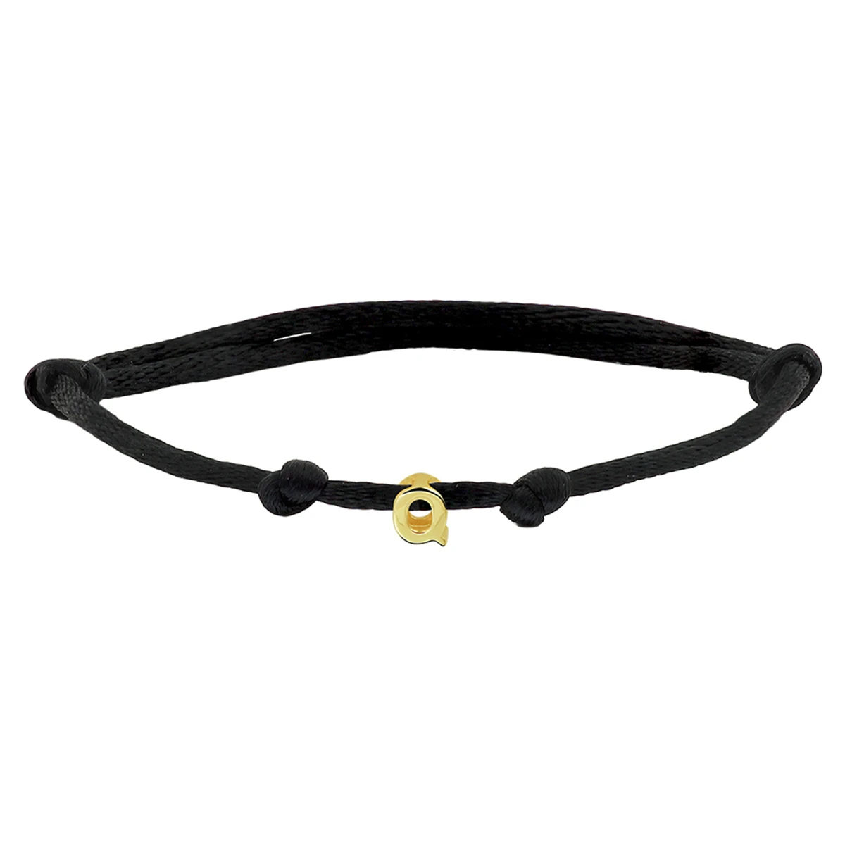 armband satijn zwart letter 13 - 26 cm 14K goud met rubber/nylon/leer