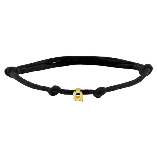 armband satijn zwart letter 13 - 26 cm 14K goud met rubber/nylon/leer