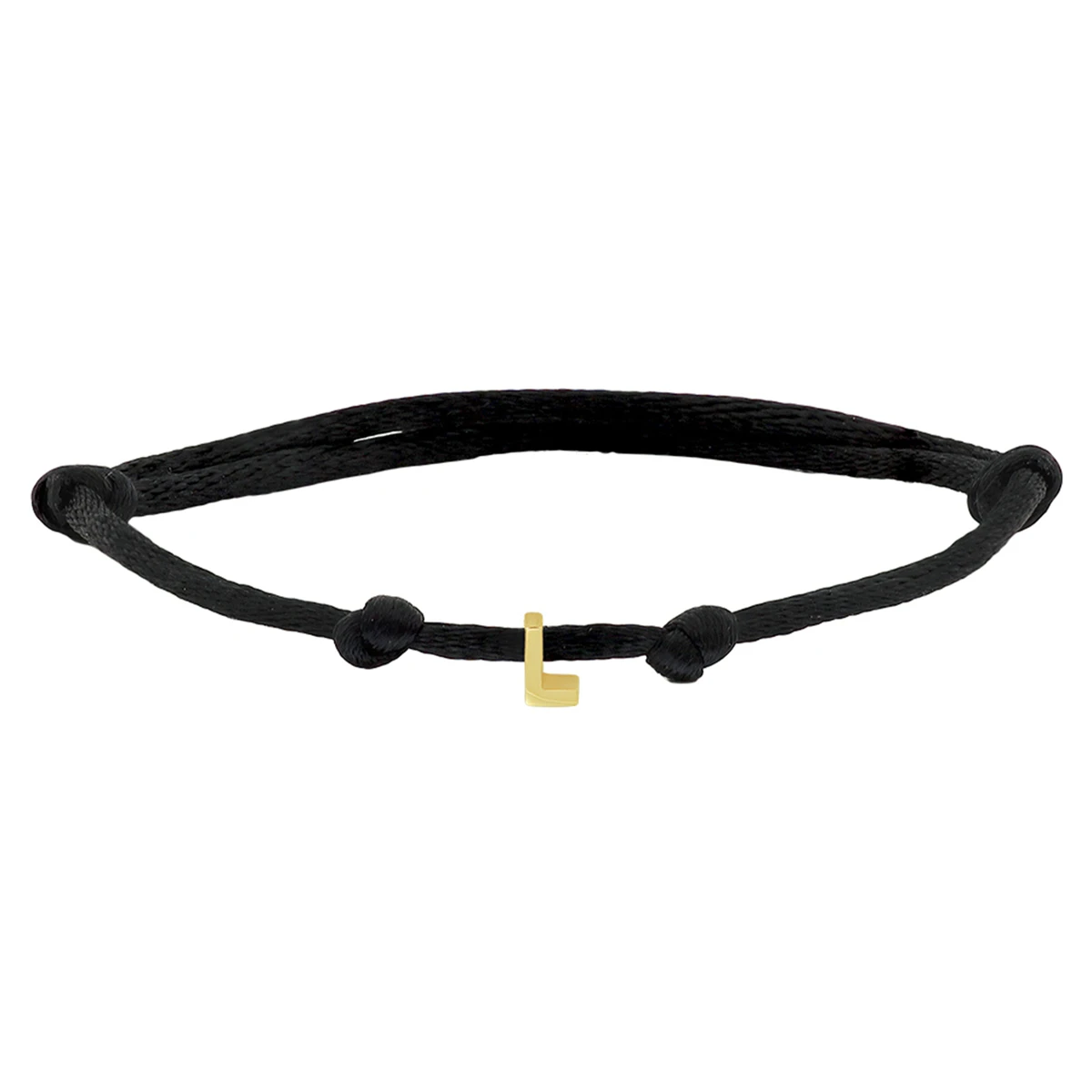 armband satijn zwart letter 13 - 26 cm 14K goud met rubber/nylon/leer