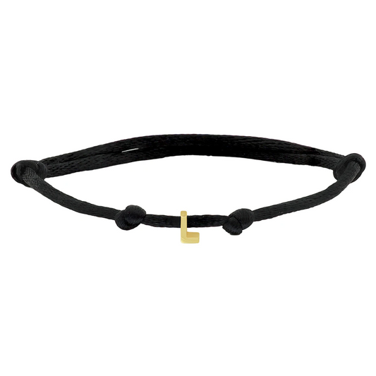 armband satijn zwart letter 13 - 26 cm 14K goud met rubber/nylon/leer