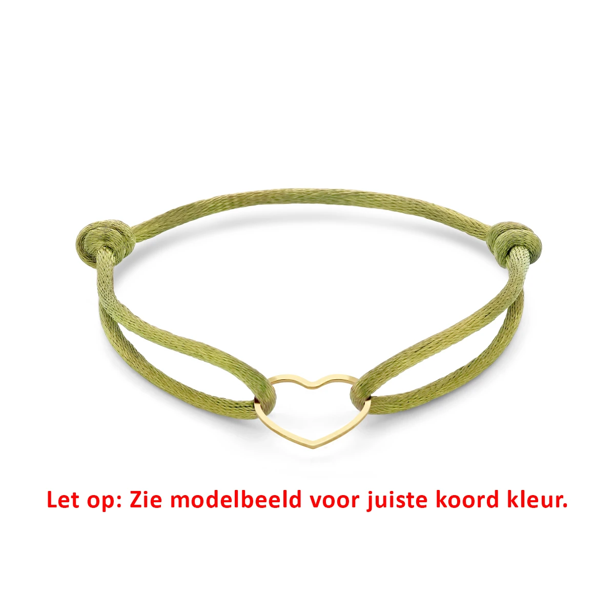 armband satijn mosgroen hart 13 - 26 cm zilver verguld (met rubber/nylon/leer)