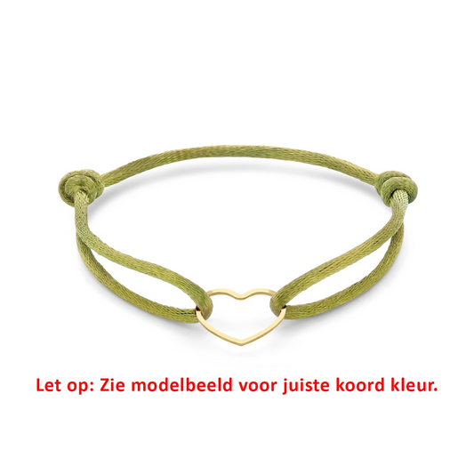 armband satijn mosgroen hart 13 - 26 cm zilver verguld (met rubber/nylon/leer)