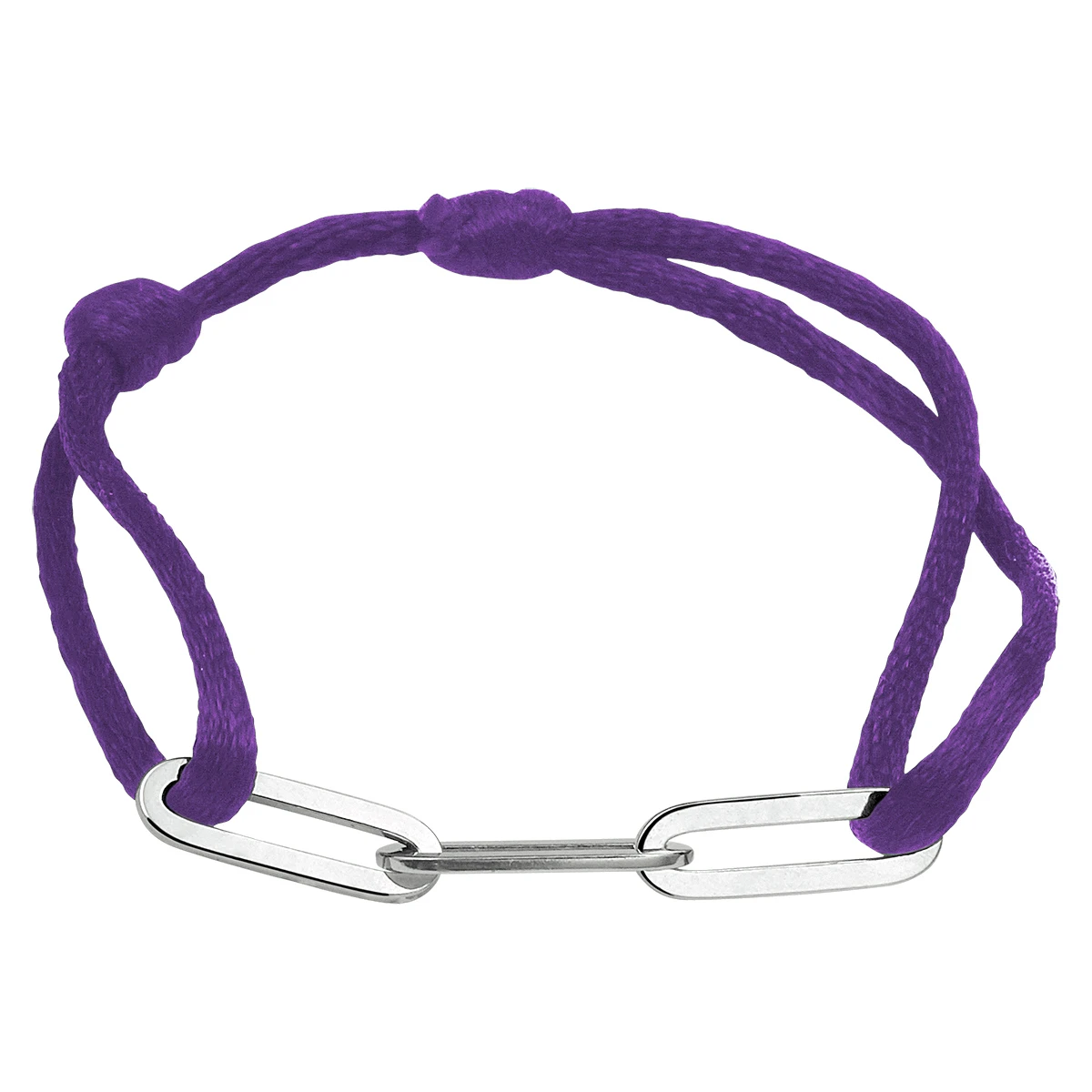armband satijn paars 13 - 26 cm zilver gerhodineerd met rubber/nylon/leer