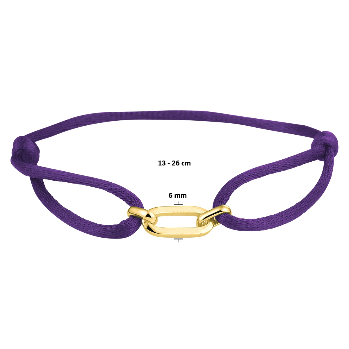 armband satijn paars 13 - 26 cm zilver verguld (met rubber/nylon/leer)