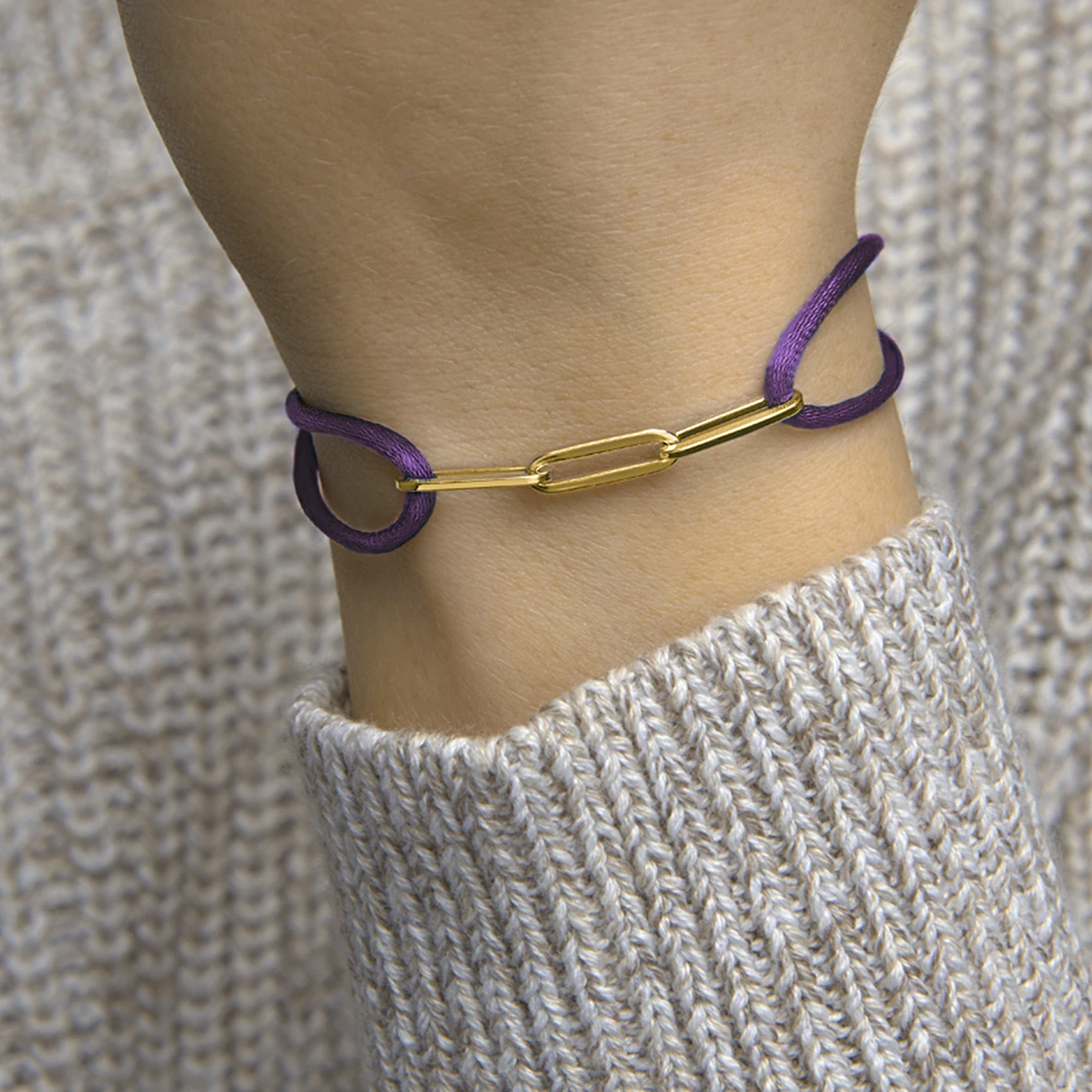 armband satijn paars 13 - 26 cm zilver verguld (met rubber/nylon/leer)