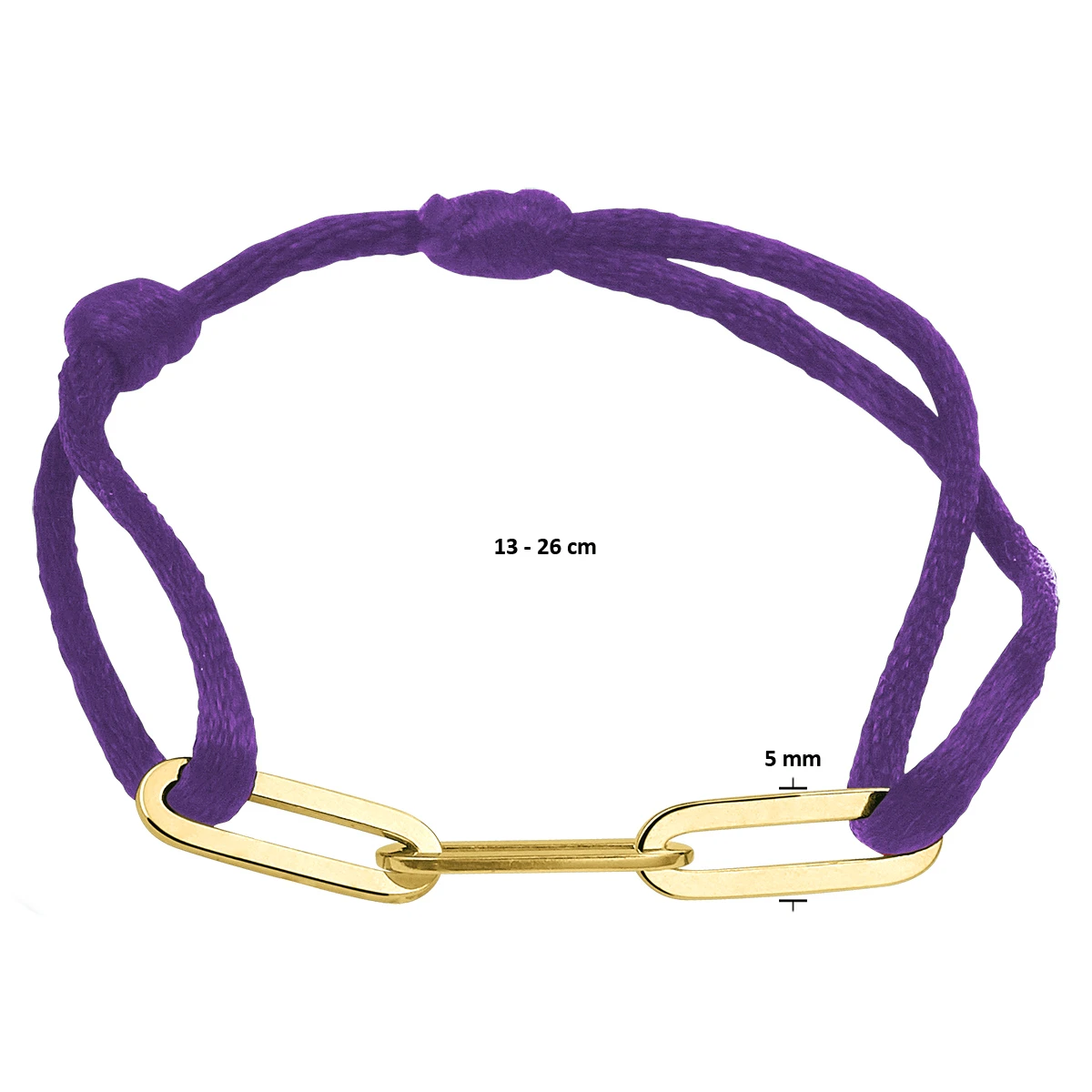armband satijn paars 13 - 26 cm zilver verguld (met rubber/nylon/leer)