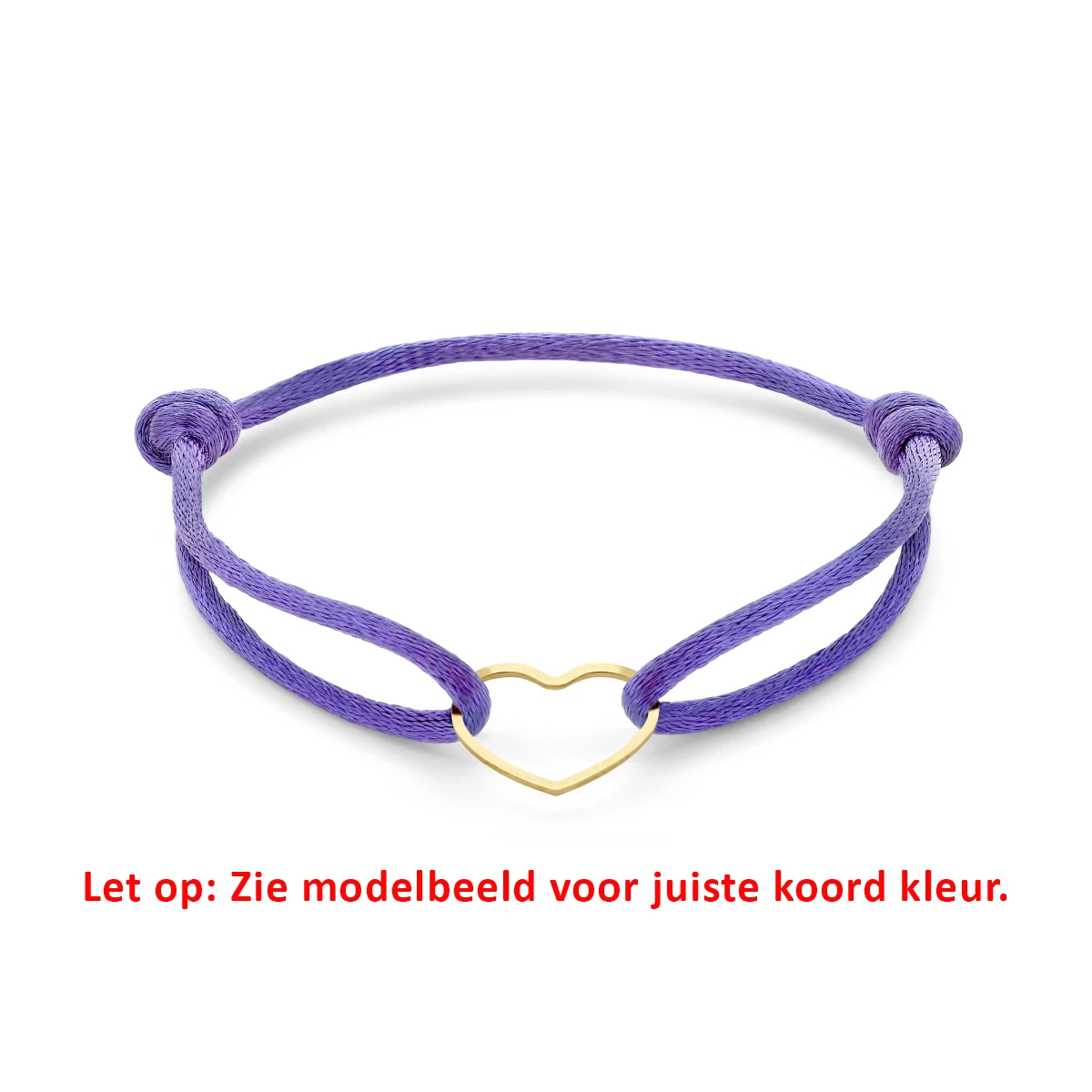 armband satijn paars hart 13 - 26 cm zilver verguld (met rubber/nylon/leer)