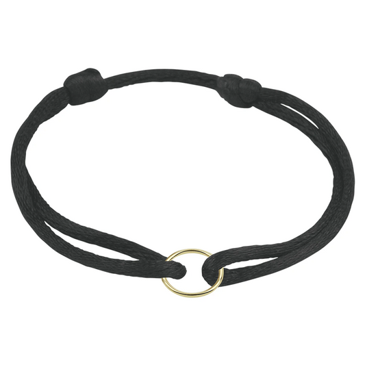 armband satijn zwart rondje 13 - 26 cm 14K goud met rubber/nylon/leer