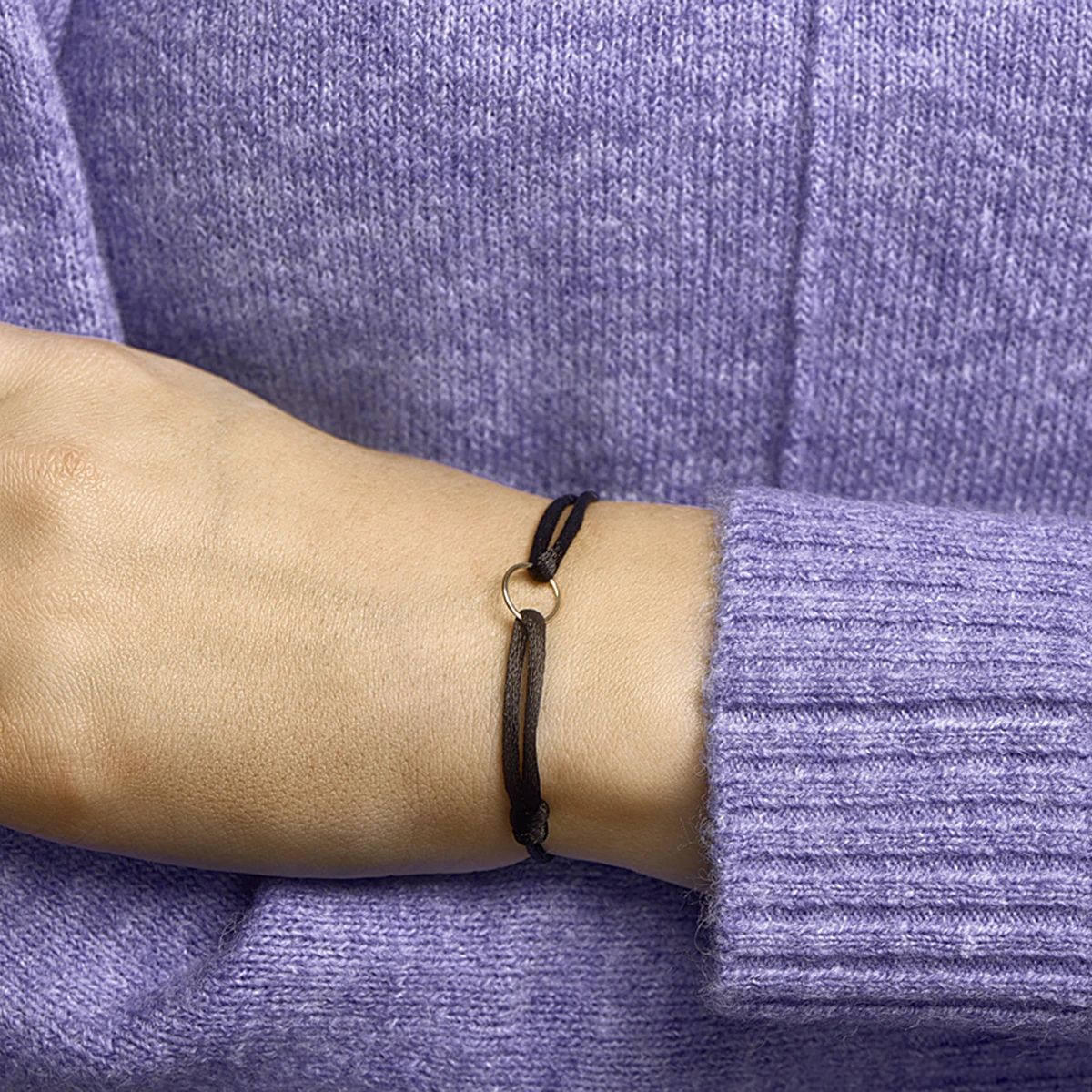 armband satijn rondje 14K goud met rubber/nylon/leer