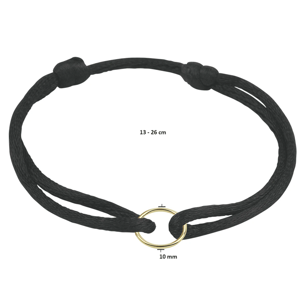 armband satijn rondje 14K goud met rubber/nylon/leer